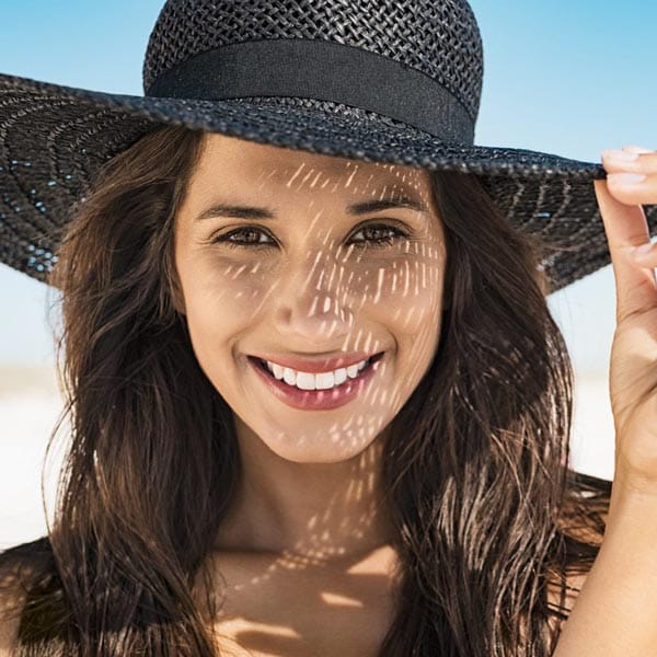 woman in sun hat